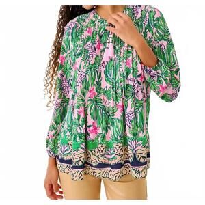 NEW LILLY PULITZER marilina tunic top in conch shell pink roaring with joy